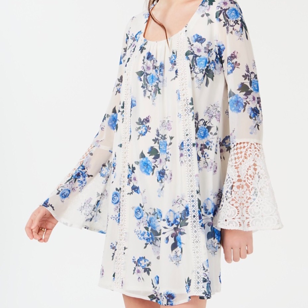 Anthropologie Floral Bell Sleeve Lace Dress